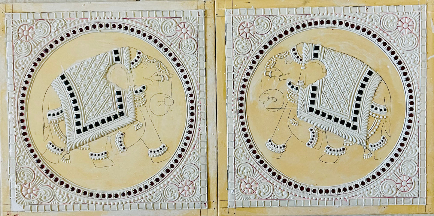 Two elephants Muck board 10x10”